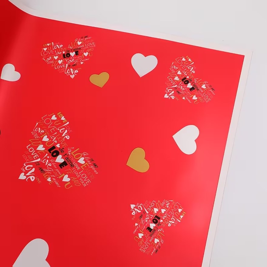 20 Sheets "Love-Filled" Bouquet Wrapping Paper - Red/Pink Heart Design | Floral & Gift Wrapping