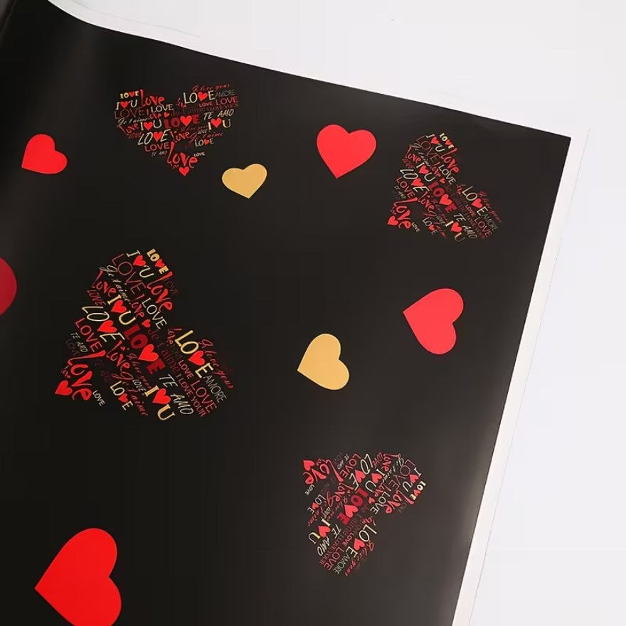 20 Sheets "Love-Filled" Bouquet Wrapping Paper - Red/Pink Heart Design | Floral & Gift Wrapping