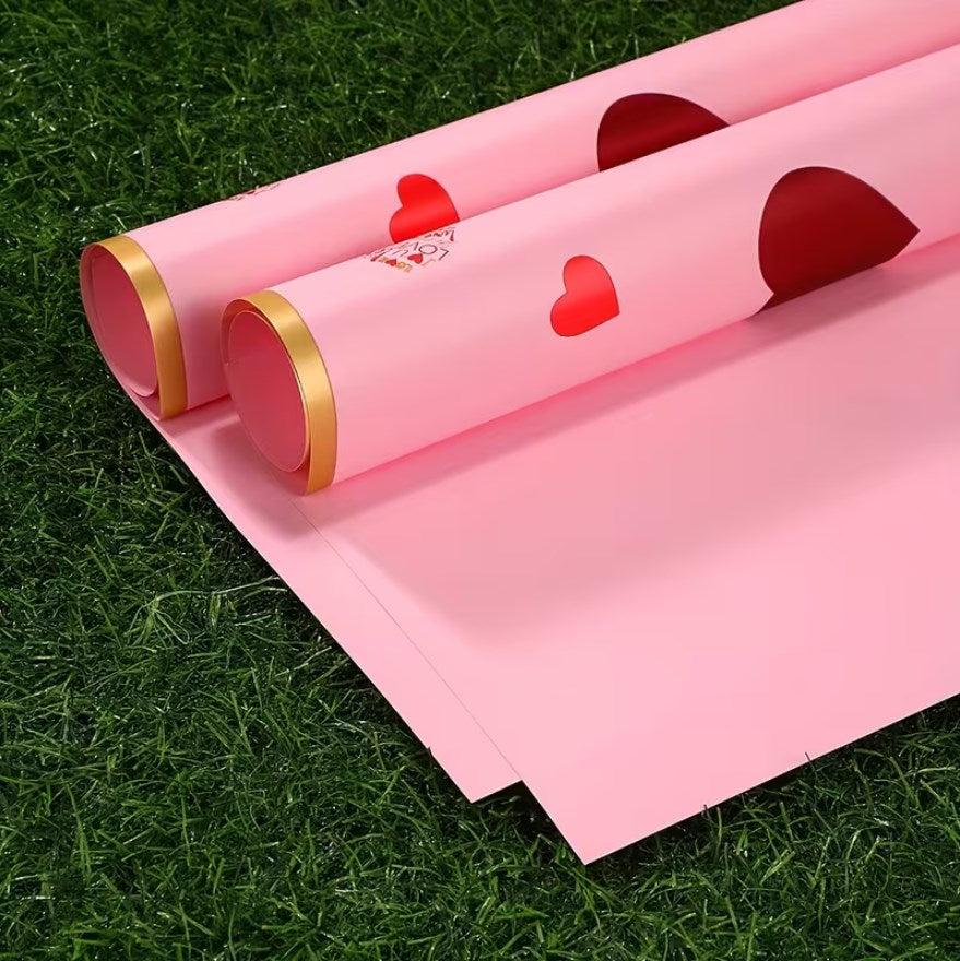 20 Sheets "Love-Filled" Bouquet Wrapping Paper - Red/Pink Heart Design | Floral & Gift Wrapping
