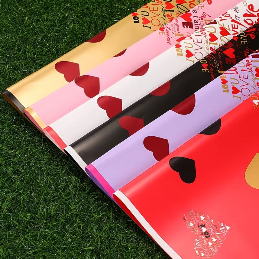 20 Sheets "Love-Filled" Bouquet Wrapping Paper - Red/Pink Heart Design | Floral & Gift Wrapping