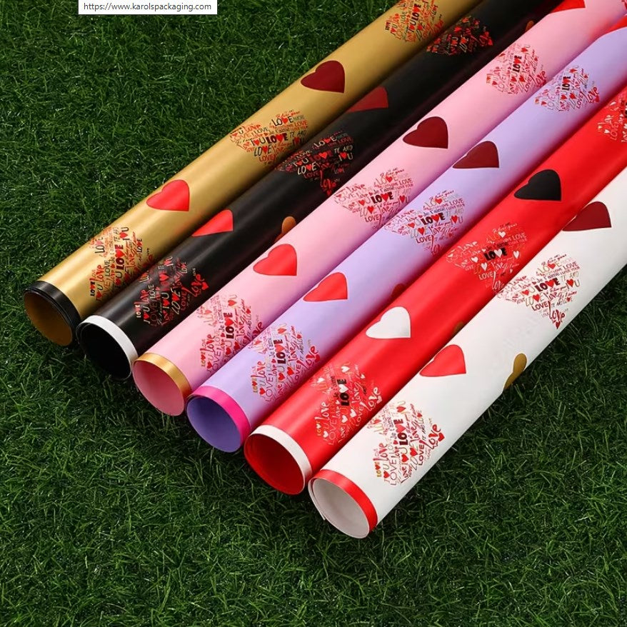 20 Sheets "Love-Filled" Bouquet Wrapping Paper - Red/Pink Heart Design | Floral & Gift Wrapping