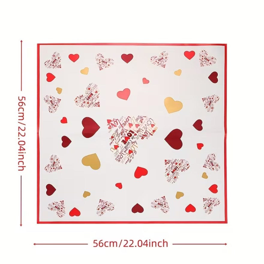 20 Sheets "Love-Filled" Bouquet Wrapping Paper - Red/Pink Heart Design | Floral & Gift Wrapping