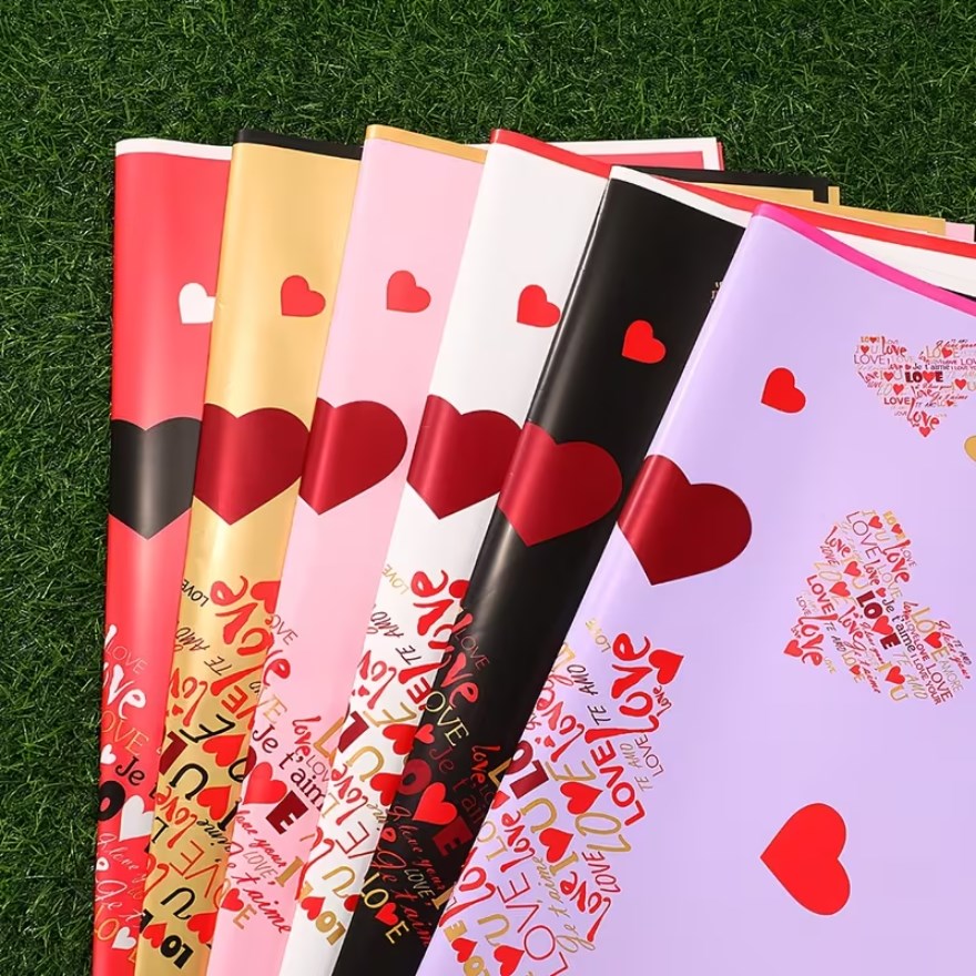 20 Sheets "Love-Filled" Bouquet Wrapping Paper - Red/Pink Heart Design | Floral & Gift Wrapping