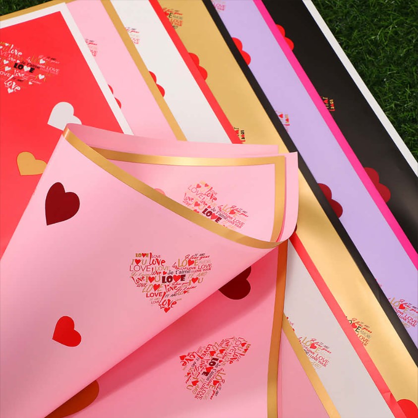 20 Sheets "Love-Filled" Bouquet Wrapping Paper - Red/Pink Heart Design | Floral & Gift Wrapping