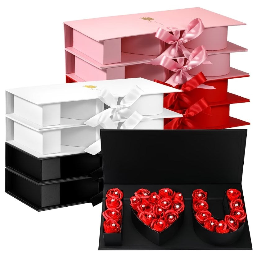 I HEART U Letter Flower Gift Box Large with Ribbon | Valentine's, Wedding Party, Mother's Birthday
