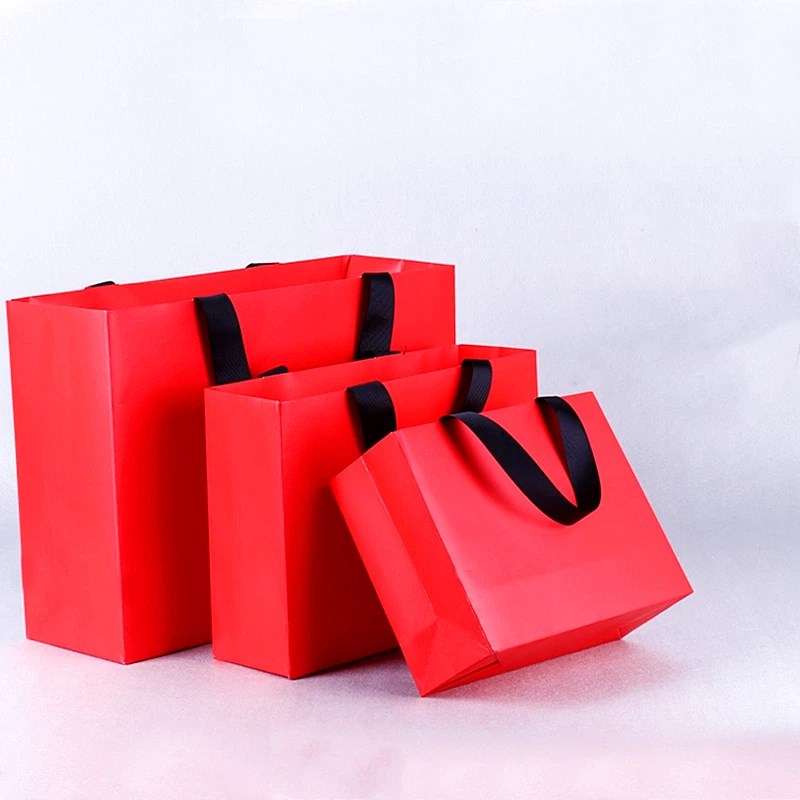 Flat Rope Paper Bag Gift Craft Paper Gift Plain Handle Hand bag