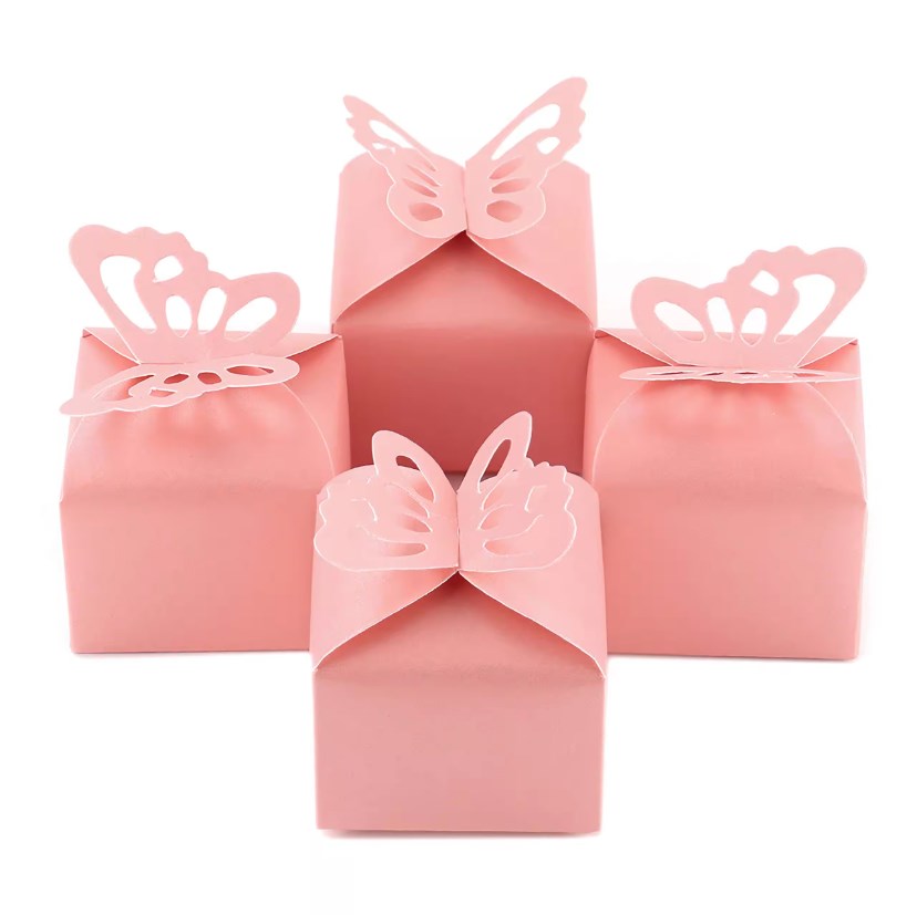 20pcs Mini Gift Boxes Butterfly Paper Pink White Party Wedding Favor Box 6x6x5cm