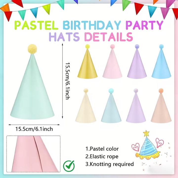 5pcs Cone Paper Party Hats Birthday Hats Set Celebration Hats for Kids Party Supplies