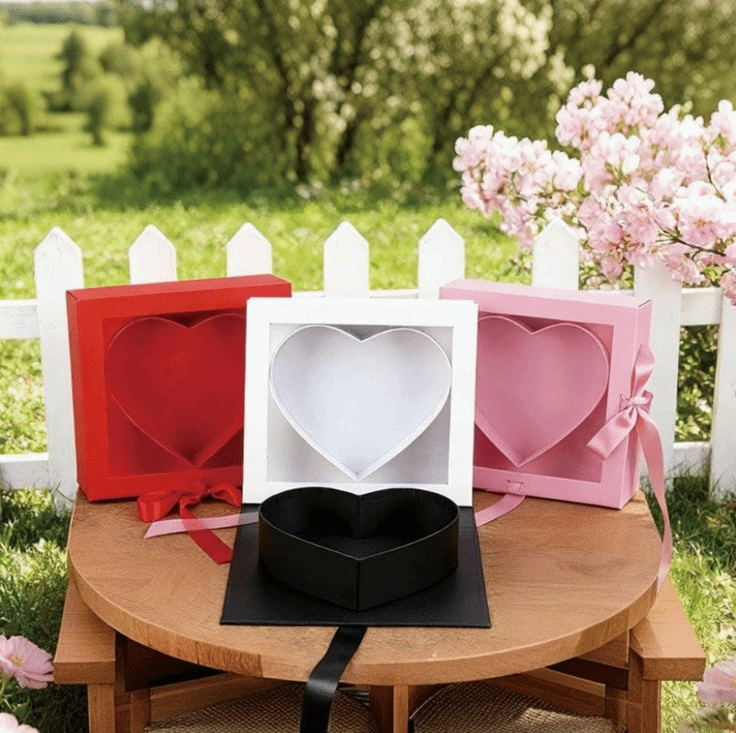 Heart Shape Window Gift Box with Ribbon Flower Box Wedding Favor DIY Gift Packaging Box