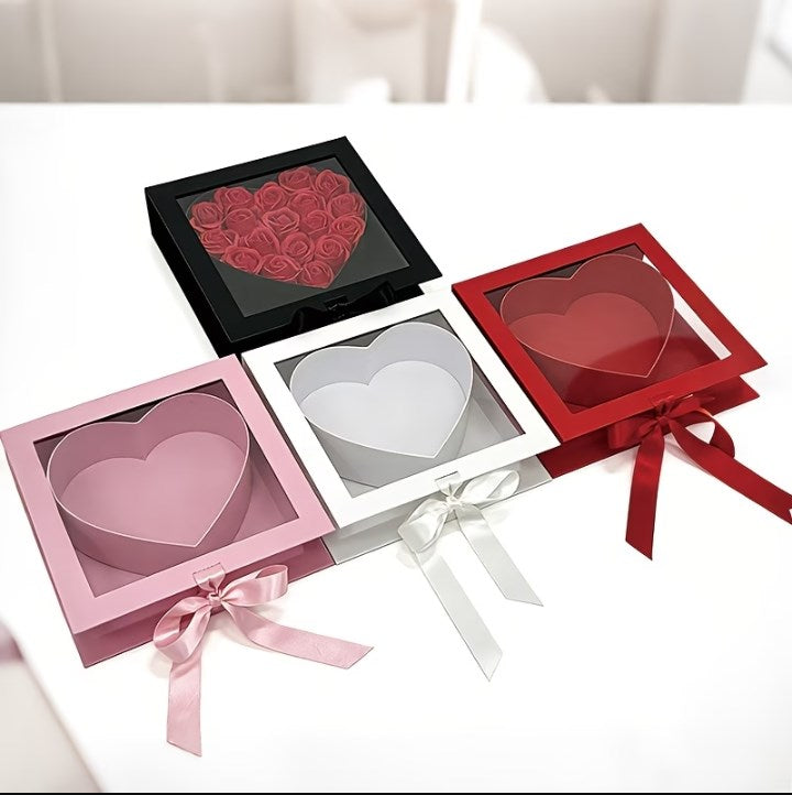 Heart Shape Window Gift Box with Ribbon Flower Box Wedding Favor DIY Gift Packaging Box