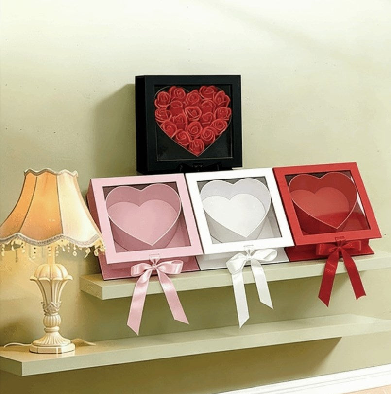 Heart Shape Window Gift Box with Ribbon Flower Box Wedding Favor DIY Gift Packaging Box
