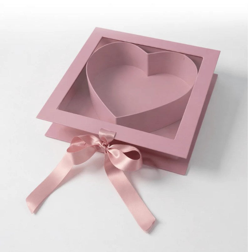 Heart Shape Window Gift Box with Ribbon Flower Box Wedding Favor DIY Gift Packaging Box