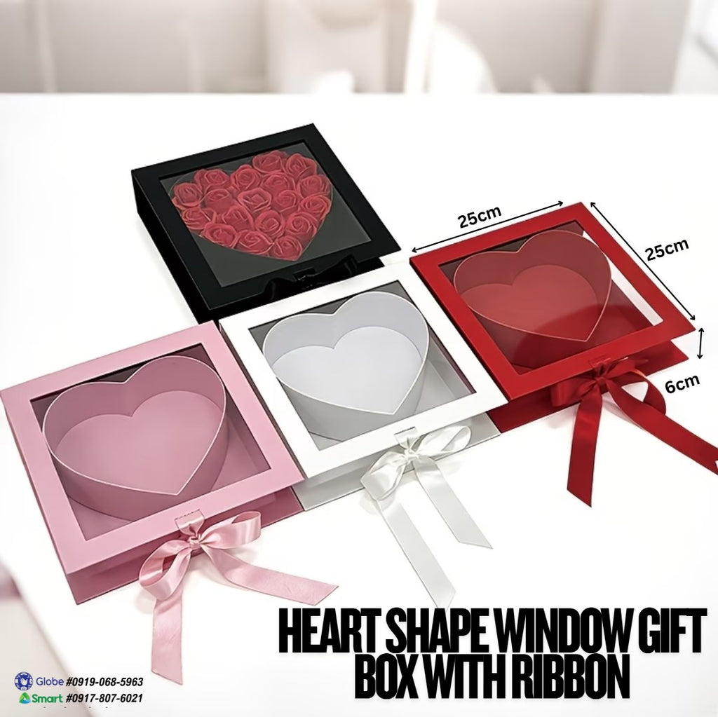 Heart Shape Window Gift Box with Ribbon Flower Box Wedding Favor DIY Gift Packaging Box
