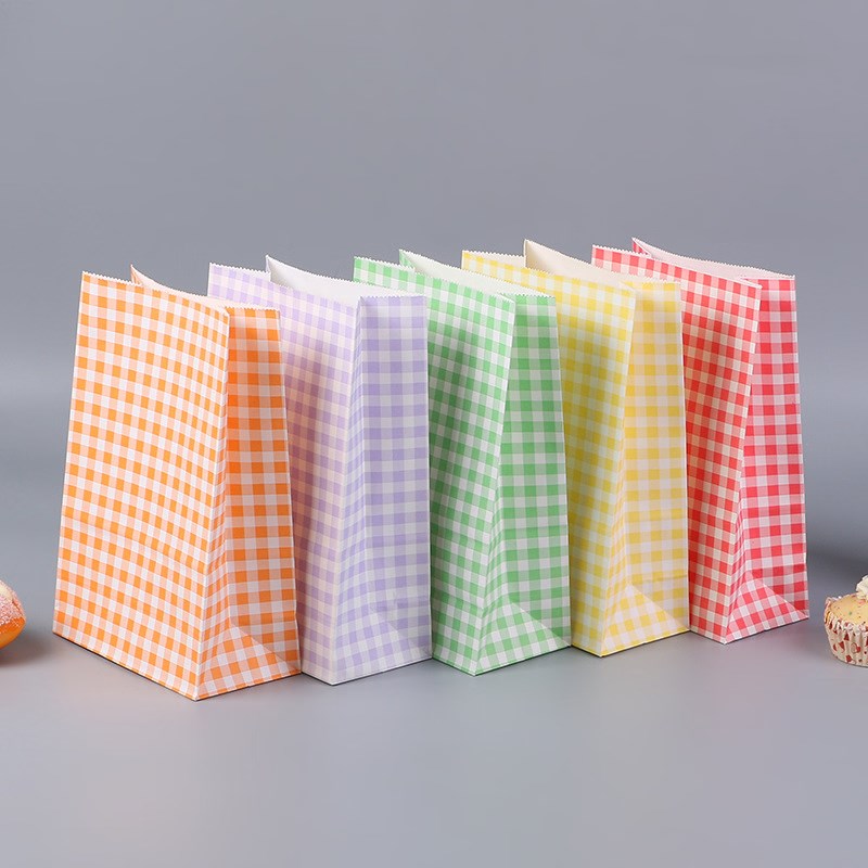 10pcs Plaid Kraft Paper Bags | Checkered Gift Packaging Bags Durable & Reusable Paper Bags
