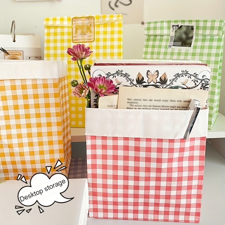 10pcs Plaid Kraft Paper Bags | Checkered Gift Packaging Bags Durable & Reusable Paper Bags