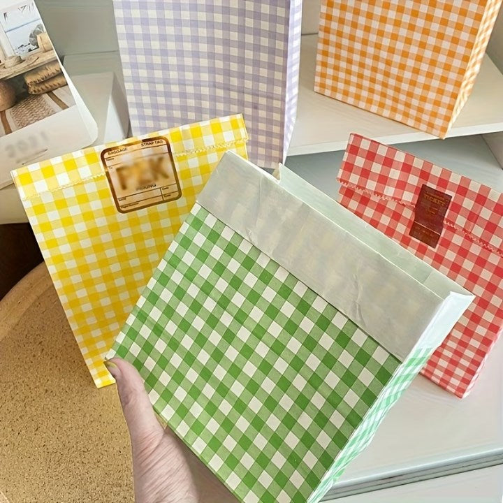 10pcs Plaid Kraft Paper Bags | Checkered Gift Packaging Bags Durable & Reusable Paper Bags