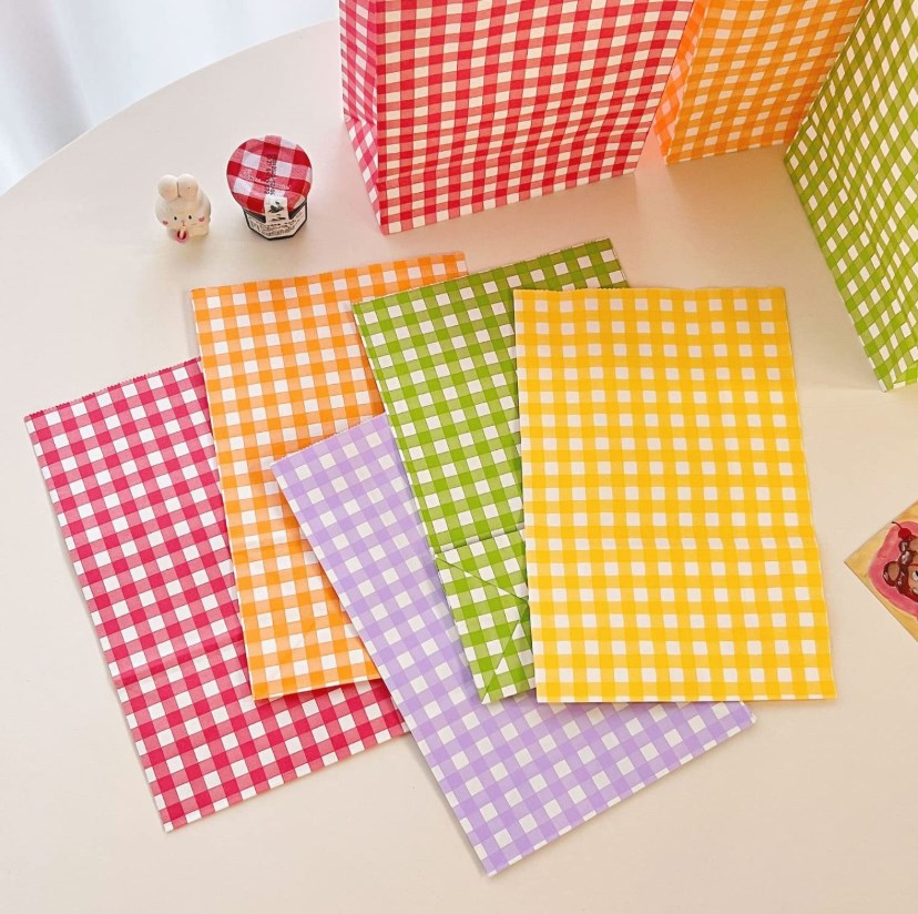 10pcs Plaid Kraft Paper Bags | Checkered Gift Packaging Bags Durable & Reusable Paper Bags