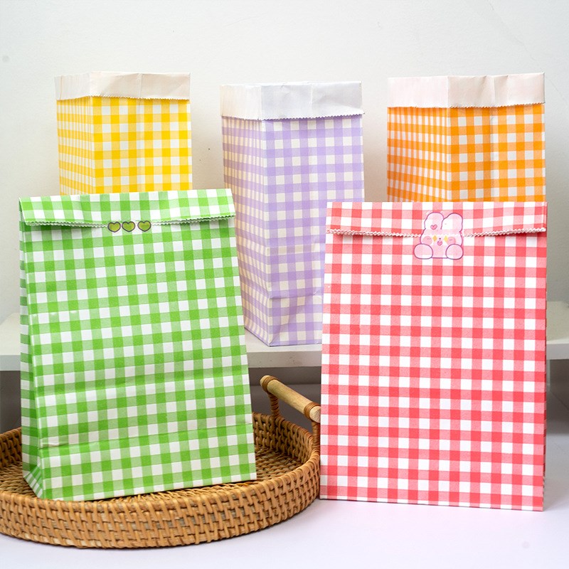 10pcs Plaid Kraft Paper Bags | Checkered Gift Packaging Bags Durable & Reusable Paper Bags