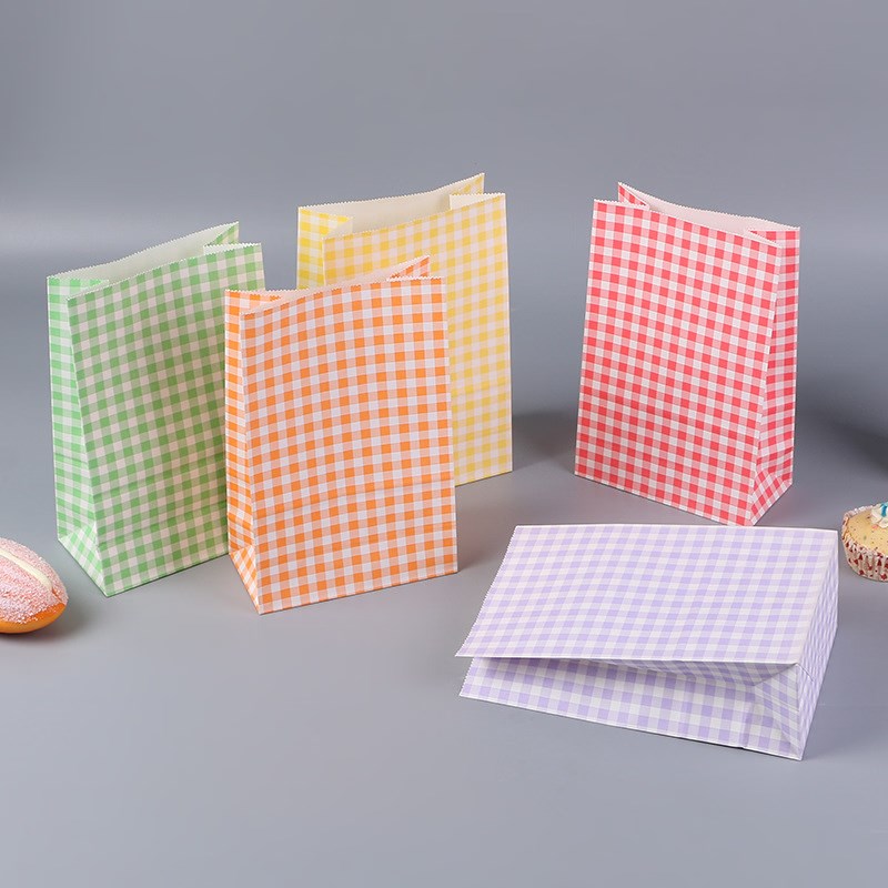 10pcs Plaid Kraft Paper Bags | Checkered Gift Packaging Bags Durable & Reusable Paper Bags