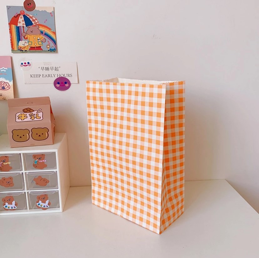 10pcs Plaid Kraft Paper Bags | Checkered Gift Packaging Bags Durable & Reusable Paper Bags
