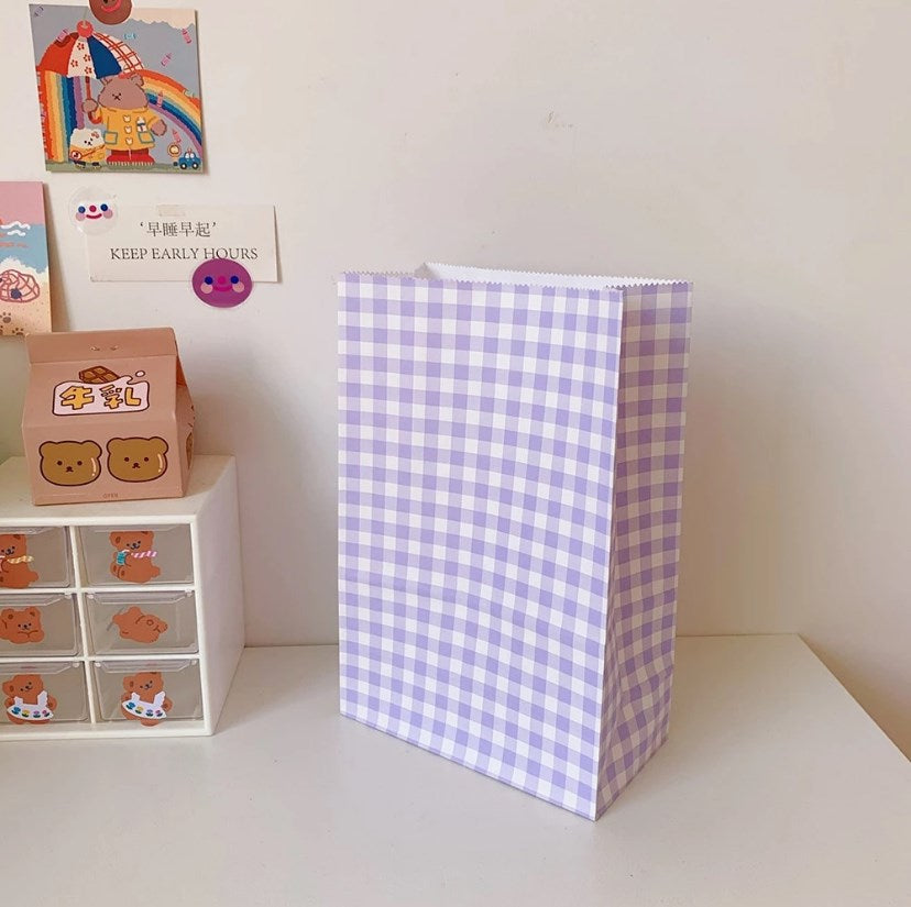 10pcs Plaid Kraft Paper Bags | Checkered Gift Packaging Bags Durable & Reusable Paper Bags