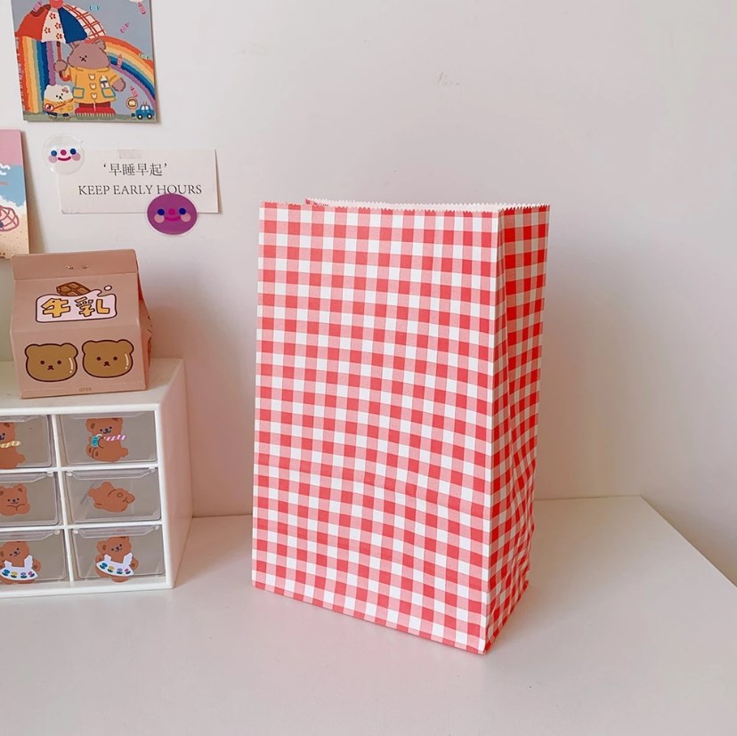 10pcs Plaid Kraft Paper Bags | Checkered Gift Packaging Bags Durable & Reusable Paper Bags