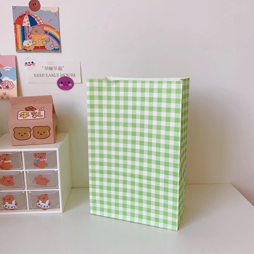 10pcs Plaid Kraft Paper Bags | Checkered Gift Packaging Bags Durable & Reusable Paper Bags