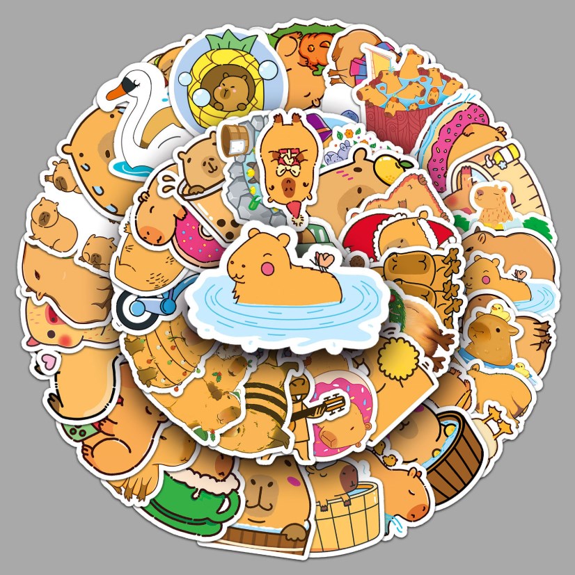 50pcs Cute Capybara Cartoon Stickers For Laptop Refrigerator Water Bottle Scrapbook DIY Box Packings