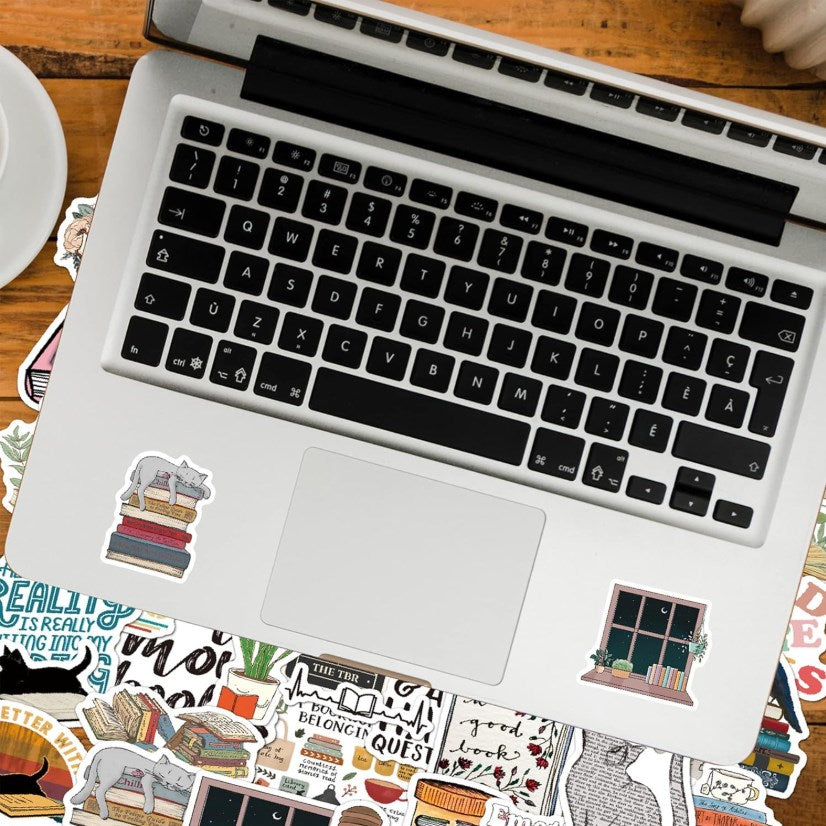 50pcs Cute Book Stickers Book & Quotes Stickers Waterproof for Scrapbook, Laptop & Water Bottle