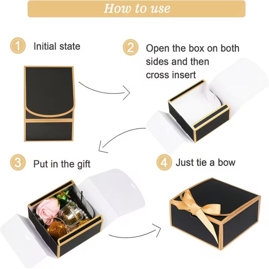 10pcs | Clamshell Luxury Gift Box | Gold Edge with Satin Ribbon Bow | Flip Top Jewelry Packaging Box