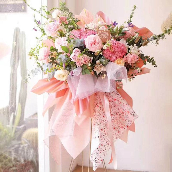 20pcs [Plastic Type] HanSu Glossy Flower Wrapping Paper | Waterproof | Floral Elegant Gift Packaging