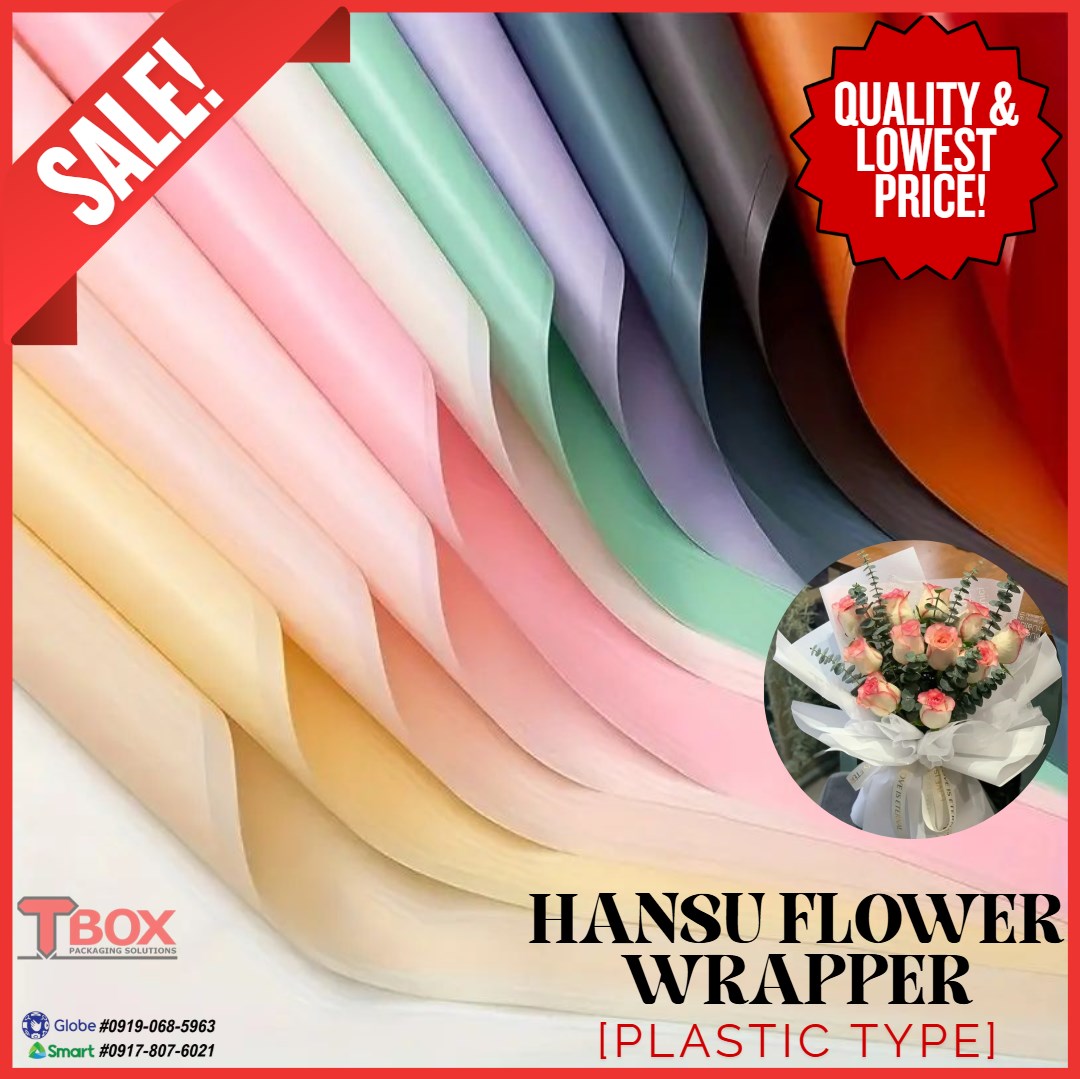 20pcs [Plastic Type] HanSu Glossy Flower Wrapping Paper | Waterproof | Floral Elegant Gift Packaging