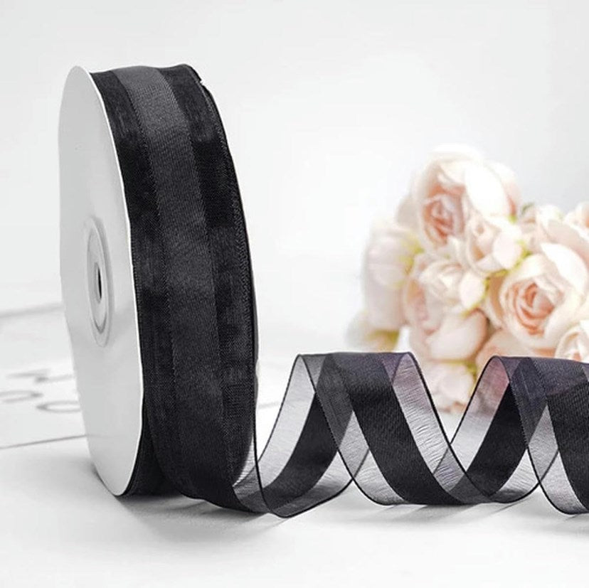 2.5cm/50yards Double gold edge packaging Gauze gift box handmade ribbon