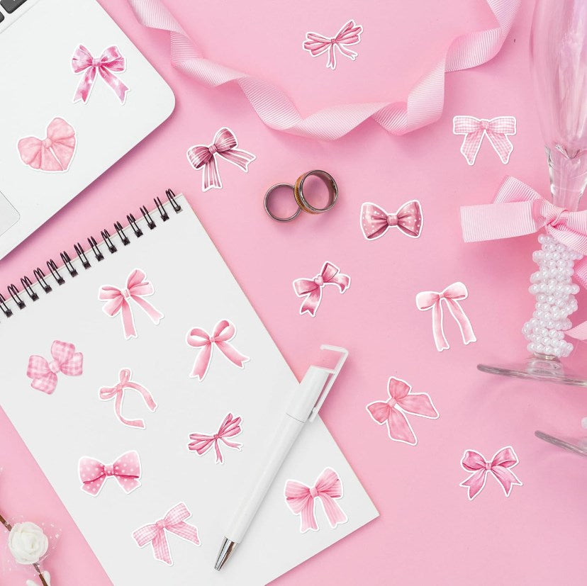 Pink Bow Thank You Stickers | PVC Gift Box Sealing Labels | Cute Ribbon Design for Packaging, DIY