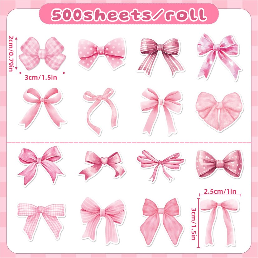 Pink Bow Thank You Stickers | PVC Gift Box Sealing Labels | Cute Ribbon Design for Packaging, DIY