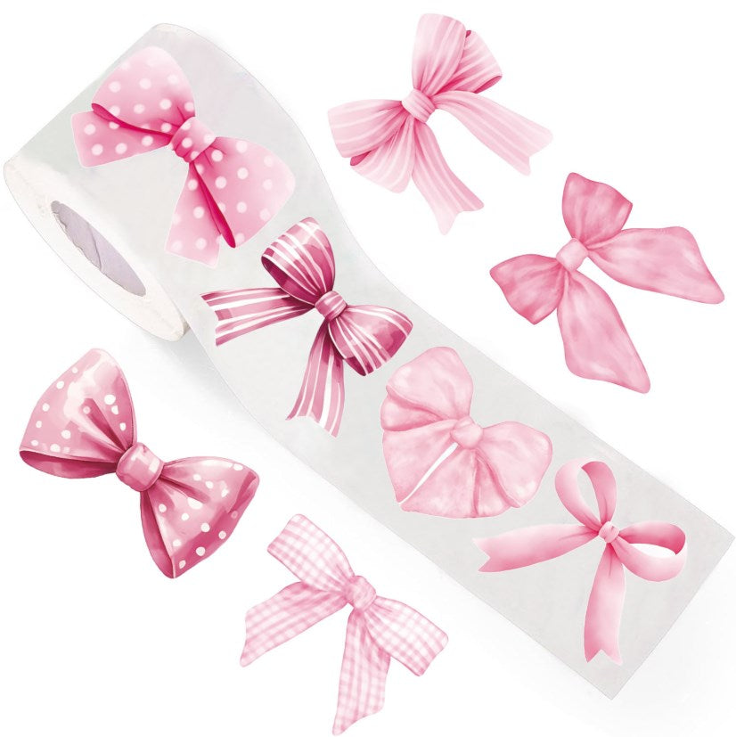 Pink Bow Thank You Stickers | PVC Gift Box Sealing Labels | Cute Ribbon Design for Packaging, DIY