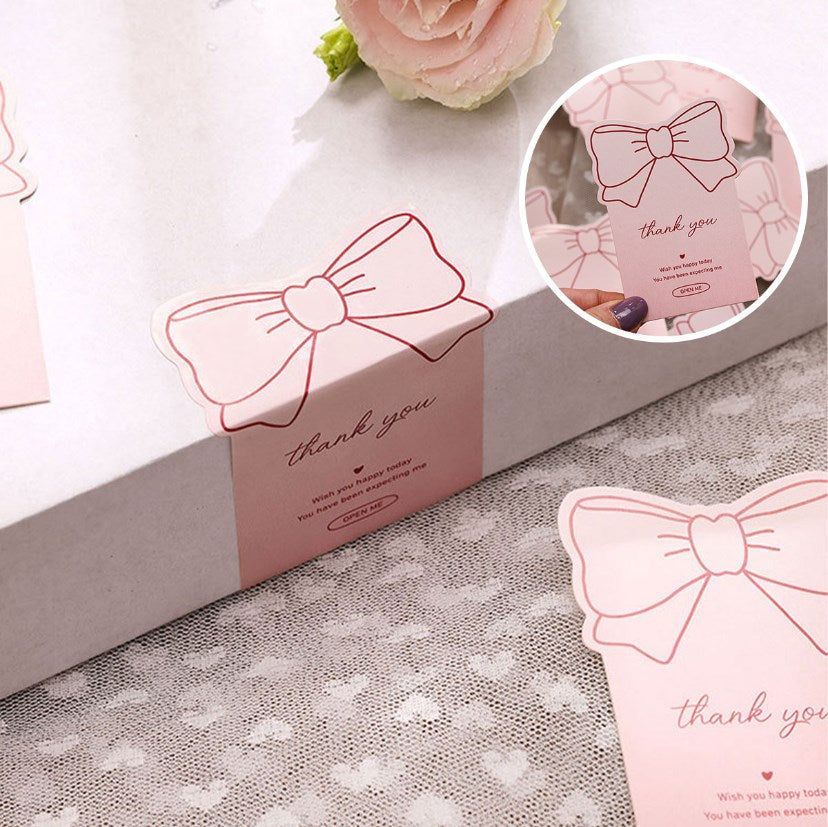 Pink Bow Thank You Stickers | PVC Gift Box Sealing Labels | Cute Ribbon Design for Packaging, DIY