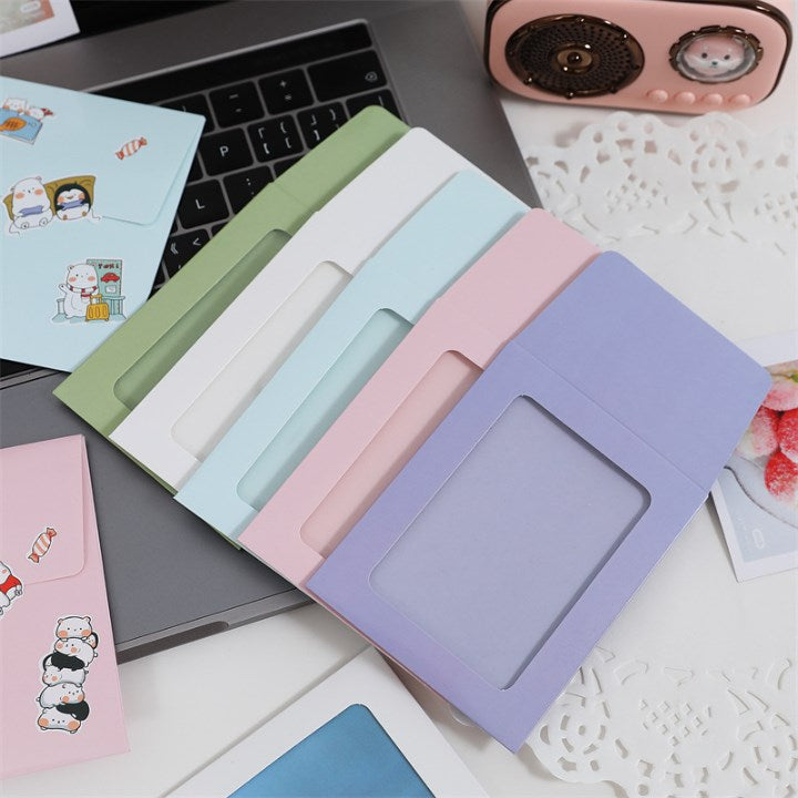 10pcs Hollow Clear Card Window Envelope | Cute Macaron Color Paper Bag for Photos, Cards & Gifts