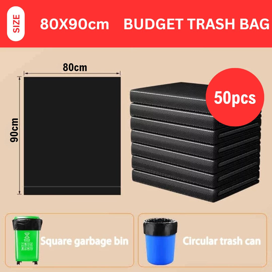 50pcs BUDGET Black Garbage Bag Heavy Duty | Thick Trash Bag for Household & Commercial Use | S M L XL XXL