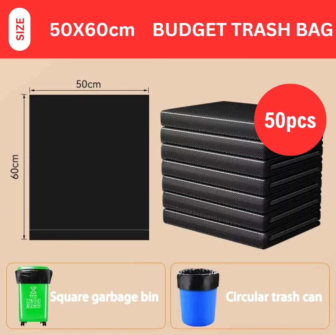 50pcs BUDGET Black Garbage Bag Heavy Duty | Thick Trash Bag for Household & Commercial Use | S M L XL XXL