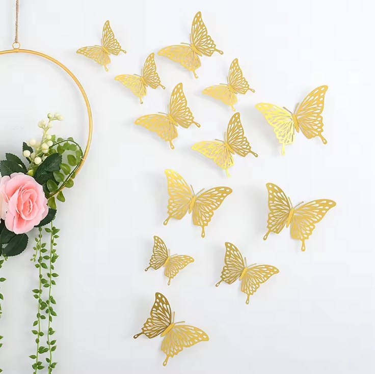 12PCS 3D Butterfly Decoration for Bedroom Living Room Wedding Party Bouquet DIY Decor