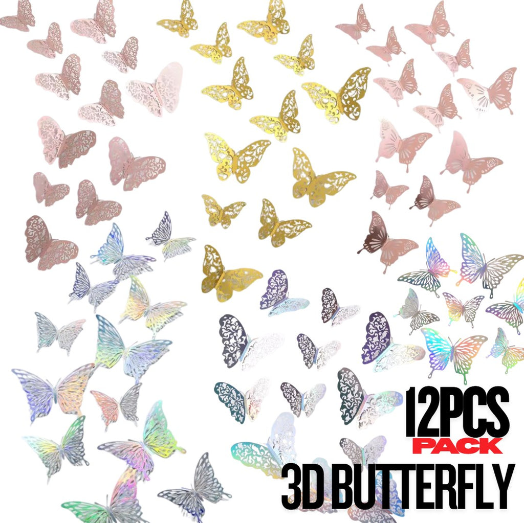 12PCS 3D Butterfly Decoration for Bedroom Living Room Wedding Party Bouquet DIY Decor