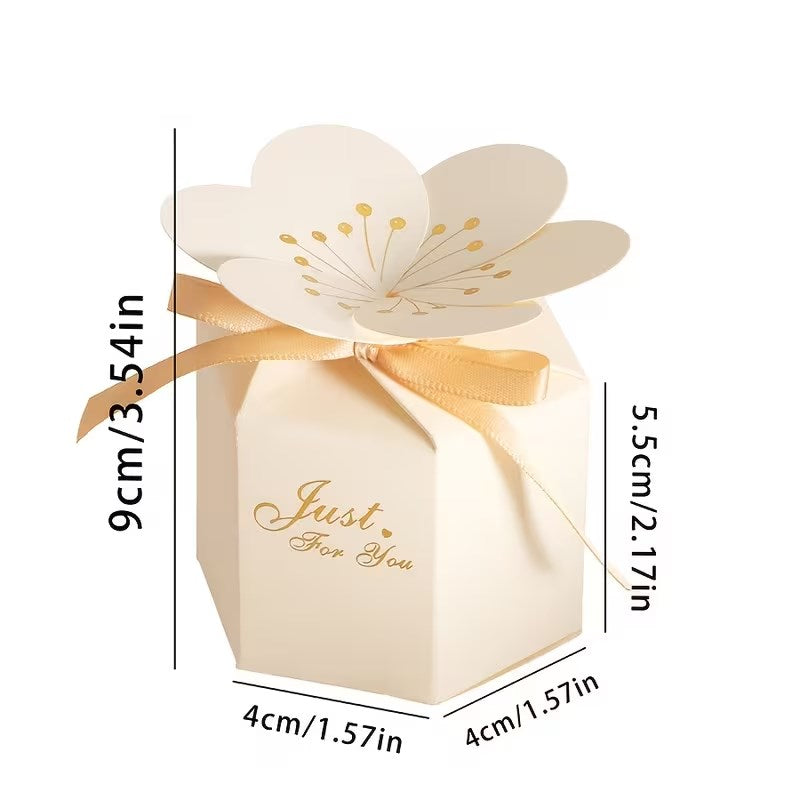 10pcs Cherry Blossom Gift Box with Ribbon | Hexagonal Treat Boxes for Wedding, Birthday, Valentine