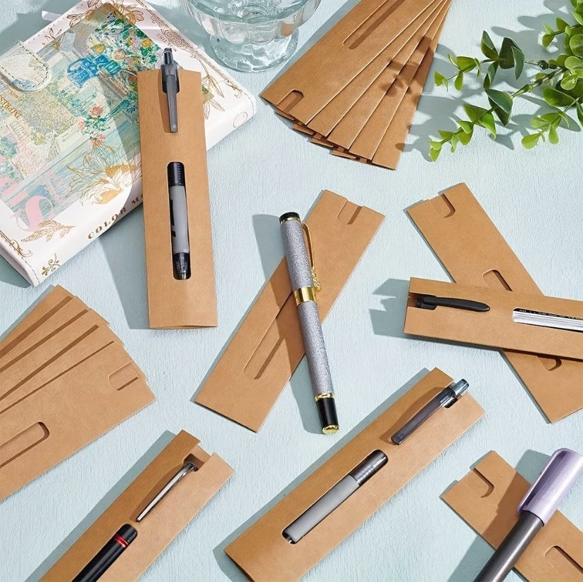 Kraft Paper Single Pen Sleeve Holder | Paper Pen Pouch | Ballpen Packaging Display Card | Pen Gift