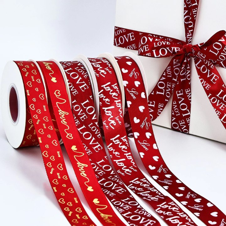 Love Printed Satin Ribbon Roll 2.5cm x 25 Yards | Gift Wrapping Ribbon for Bouquet & Packaging