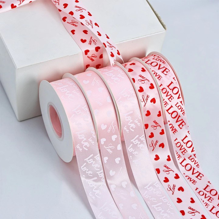 Love Printed Satin Ribbon Roll 2.5cm x 25 Yards | Gift Wrapping Ribbon for Bouquet & Packaging