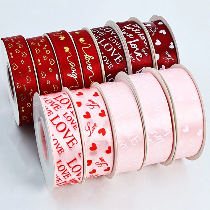 Love Printed Satin Ribbon Roll 2.5cm x 25 Yards | Gift Wrapping Ribbon for Bouquet & Packaging