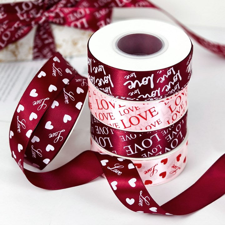Love Printed Satin Ribbon Roll 2.5cm x 25 Yards | Gift Wrapping Ribbon for Bouquet & Packaging