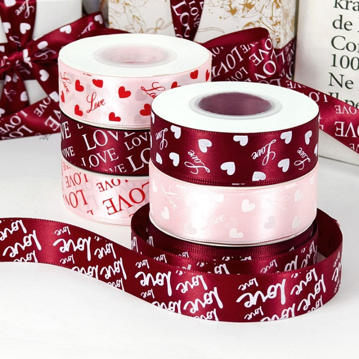 Love Printed Satin Ribbon Roll 2.5cm x 25 Yards | Gift Wrapping Ribbon for Bouquet & Packaging