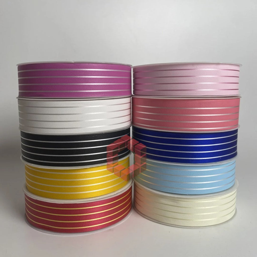 [3cm x 50 Yards] Striped Ribbon | Gift Wrapping Ribbon for Flowers, Bouquets, Packaging Supplies